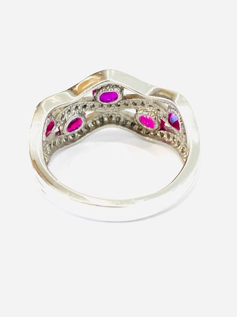 9ct White Gold Ruby & Diamond Dress Ring