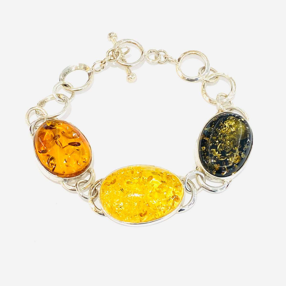 Sterling Silver 3 Colour Large Amber Bracelet