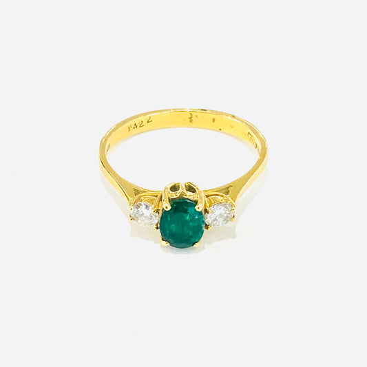 18ct Yellow Gold Emerald & Diamond Dress Ring