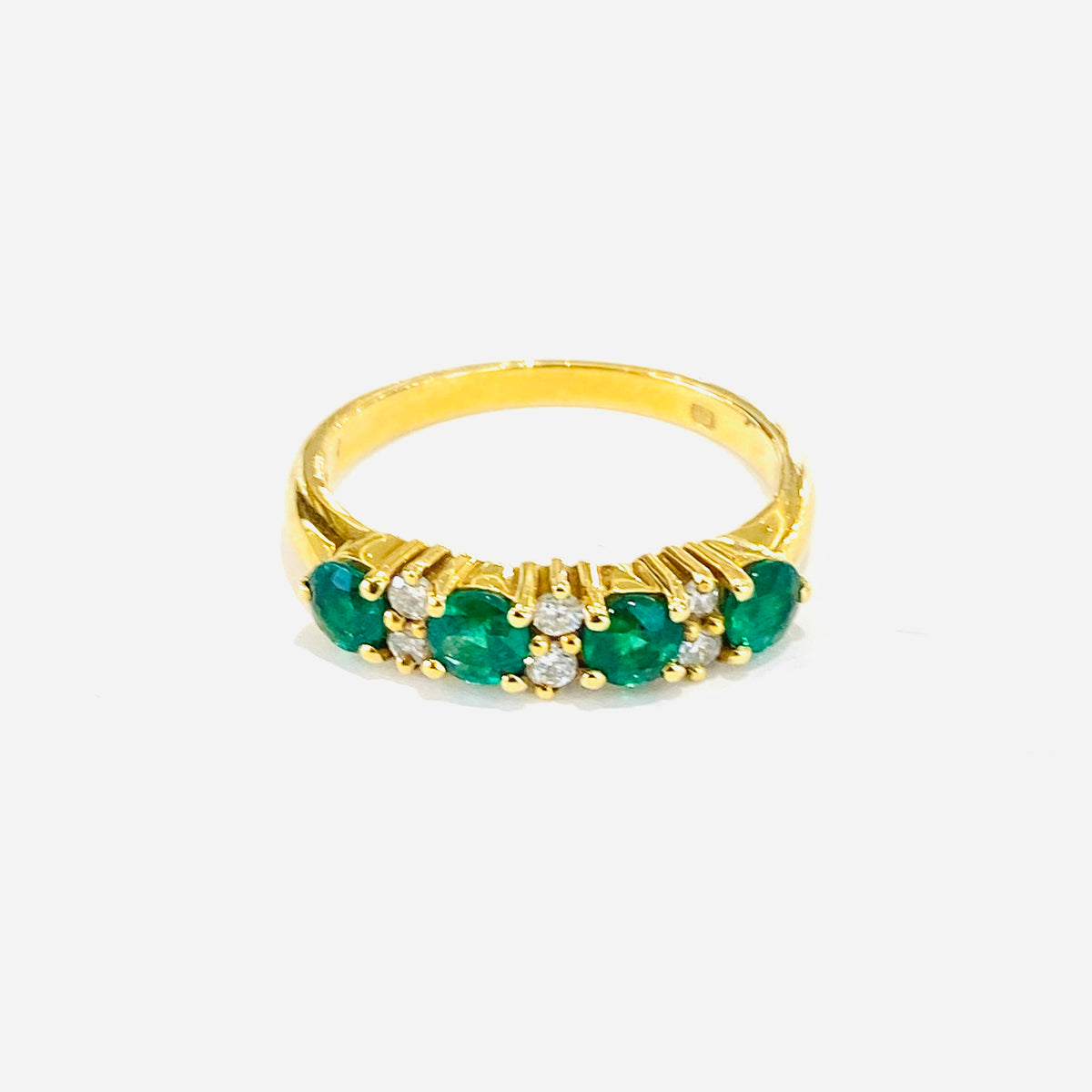 18ct Yellow Gold Emerald & Diamond Half Eternity Ring