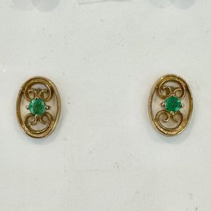 9ct Oval Yellow Gold Emerald Earrings