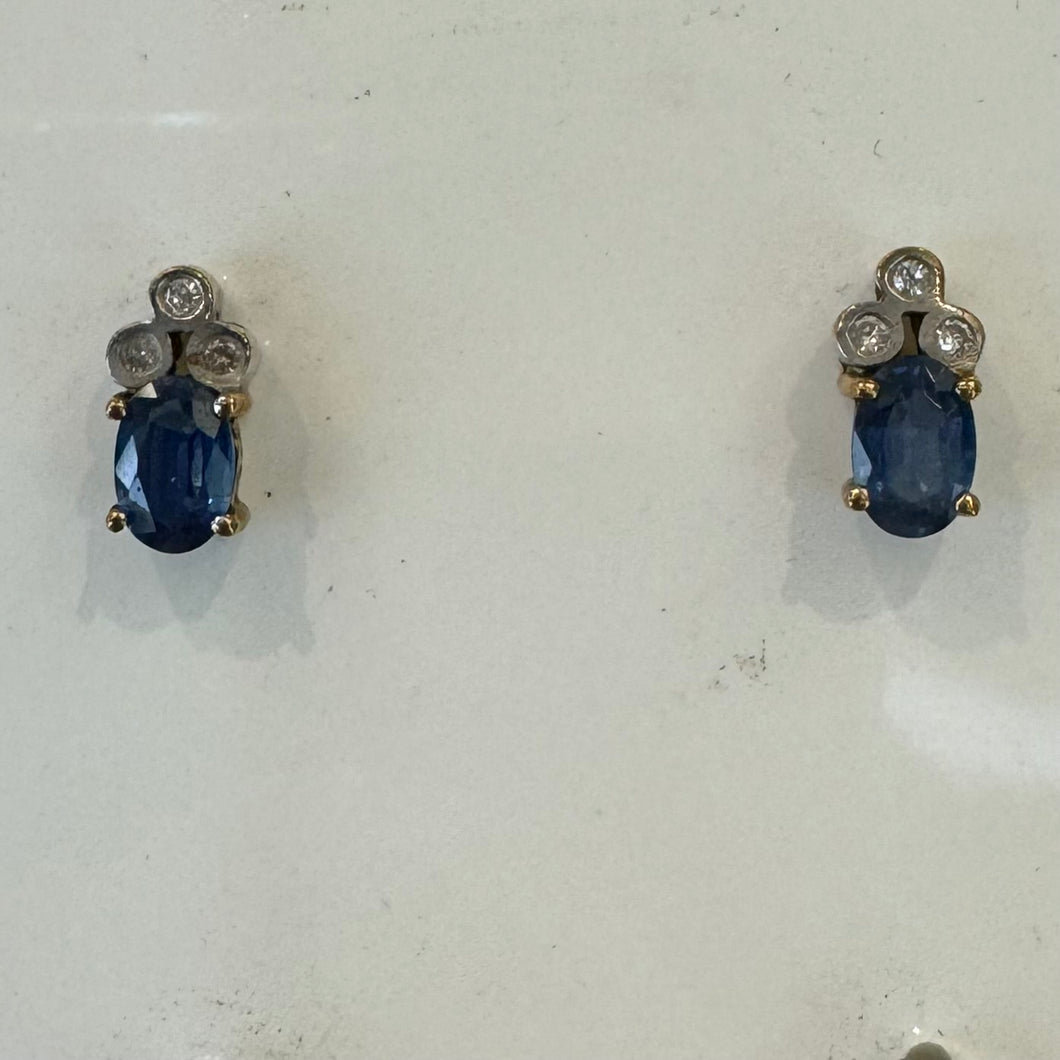 9ct Sapphire Two Tone stud Earrings