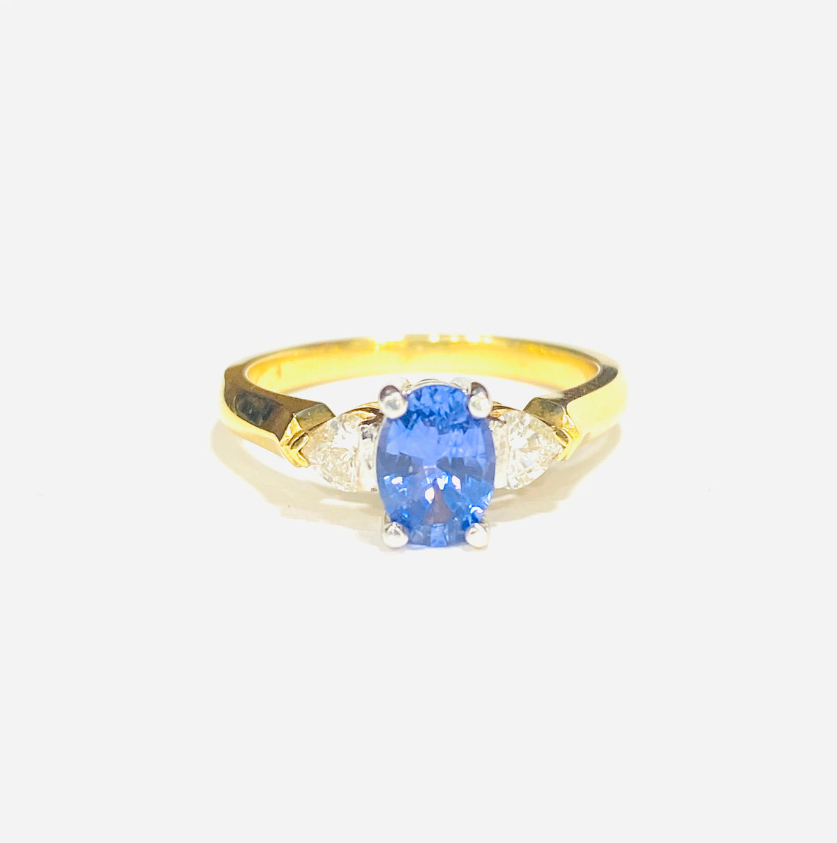 18ct Yellow Gold Ceylon Sapphire & Diamond Trilogy Ring