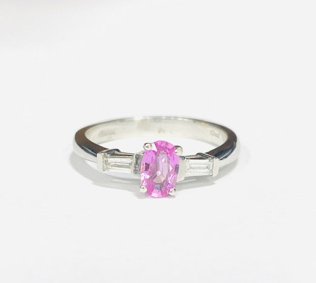 18ct White Gold Pink Sapphire & Diamond Ring
