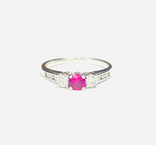 9ct White Gold Ruby & Diamond Dress Ring