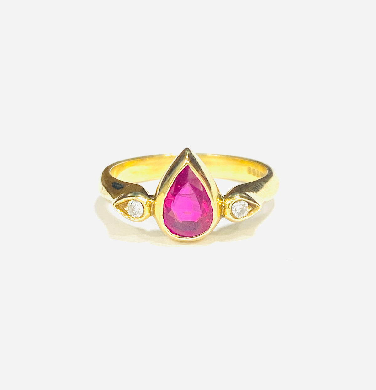 18ct Yellow Gold Pear Ruby & Diamond Dress Ring