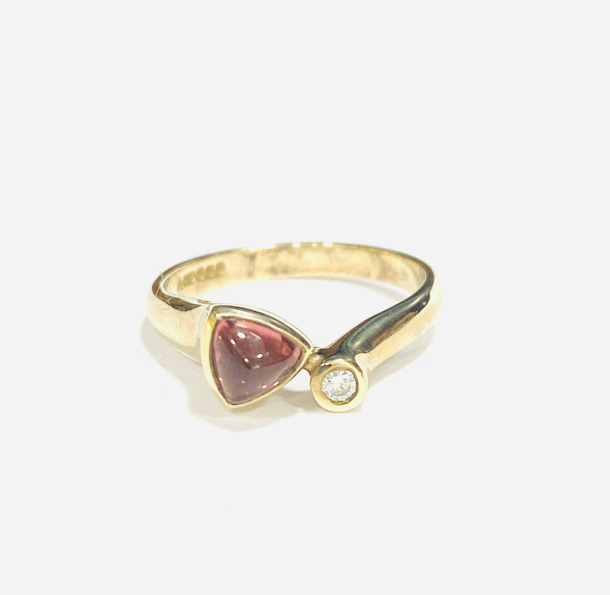 9ct Yellow Gold Trilliant Cut Pink Tourmaline & Diamond Dress Ring