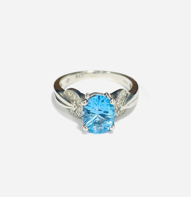 9ct White Gold Blue Topaz & Diamond Dress Ring