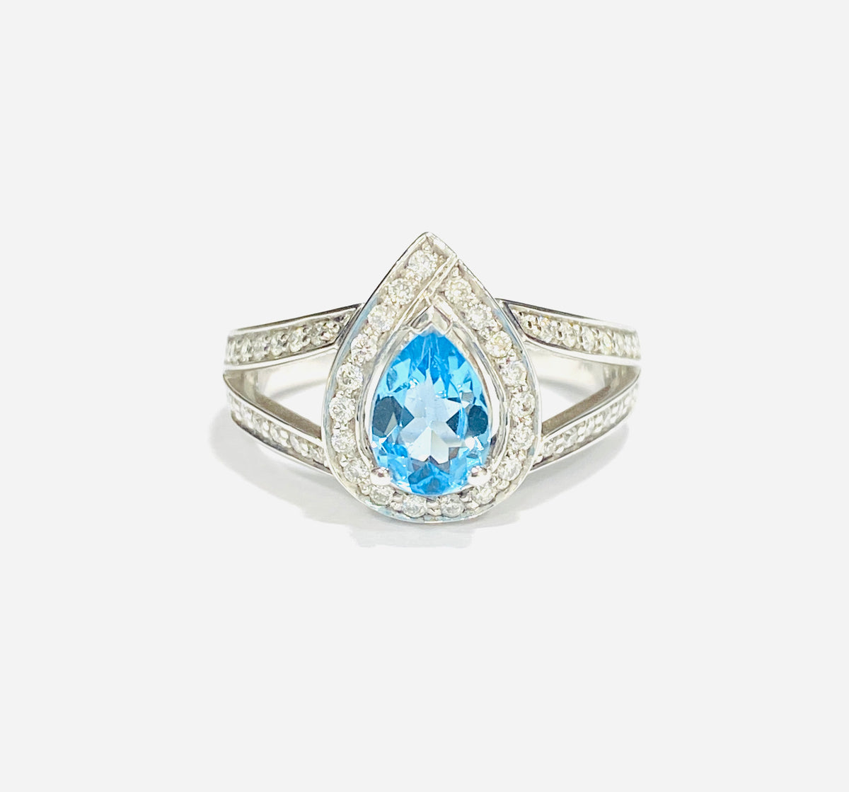 9ct White Gold Blue Topaz & Diamond Cluster Ring