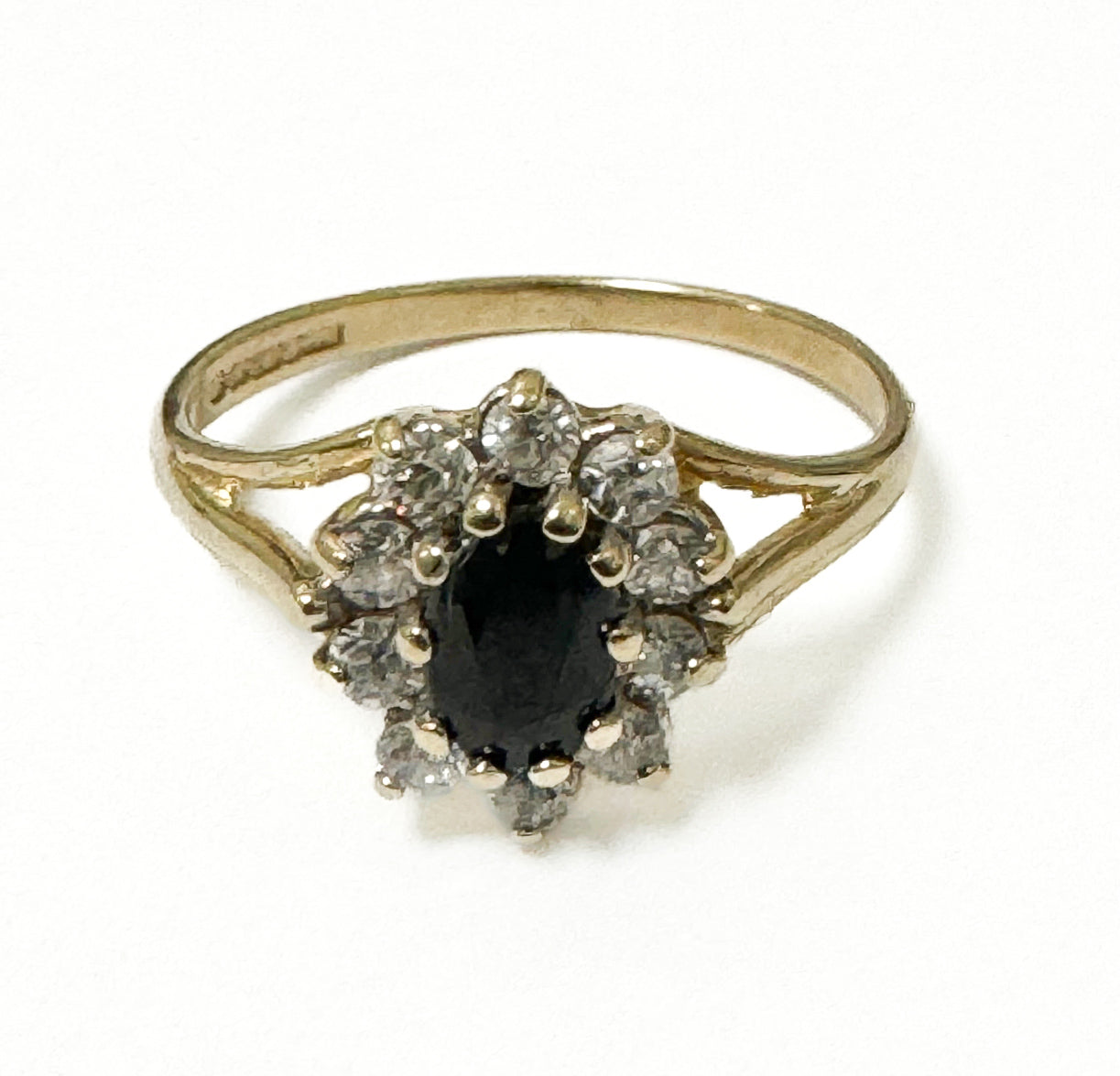 9ct Yellow Gold CZ and Sapphire Cluster Ring - Pre Loved PLR108