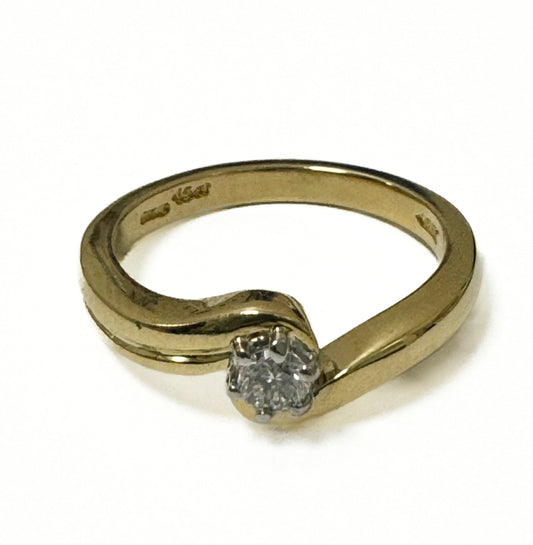 18ct Yellow Solitaire Diamond Twist Ring - Pre Loved