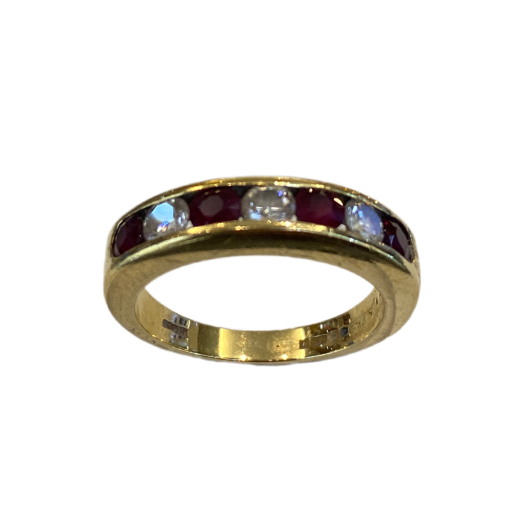 18ct Yellow Gold Ruby & Diamond Set Eternity Ring Pre-Loved
