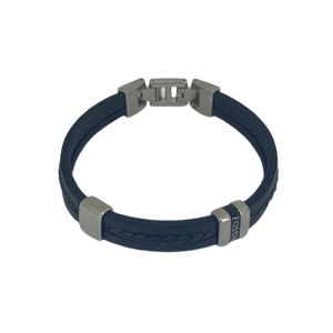 JF03686040 Fossil Gents Stainless Steel and Black Leather bracelet