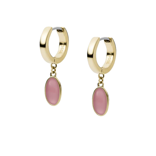Fossil Nomad Lilac Glass Hoop Gold Plated Stainless Steel Drop Earrings JF03783710