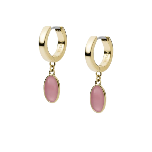 JF03783710 Fossil Nomad Lilac Glass Hoop Gold Plated Stainless Steel Drop Earrings