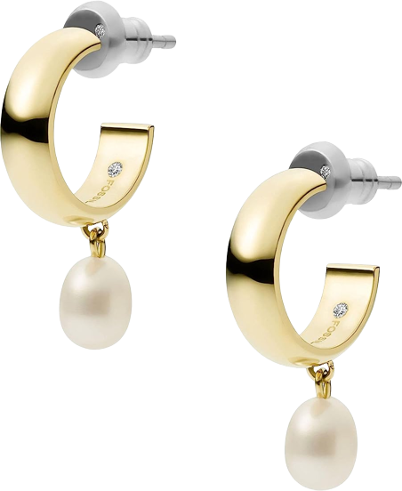 JF03805710 Fossil Fresh Water Pearl Gold Plated Stainless Steel Hoop Earrings