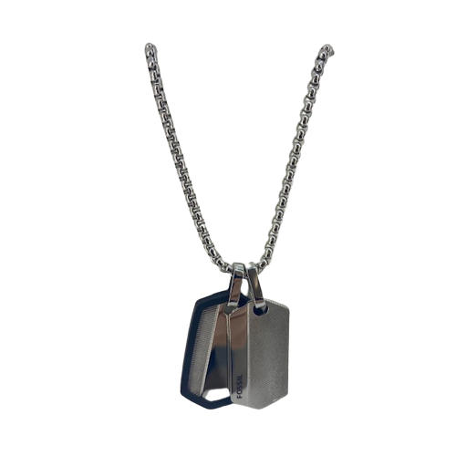 JF03996040 Fossil Chevron Stainless Steel Dog Tag Necklace