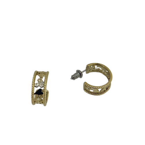 JF04122710 Fossil Sutton Golden Icons Gold Plated Stainless Steel CZ Set Hoop Earrings