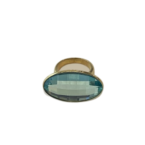 CK Genuine Calvin Klein Ellipse Sterling Silver Plated Gold Turquoise Coloured Faceted Stone Set  Ring Size 54 / N KJ10BR01040