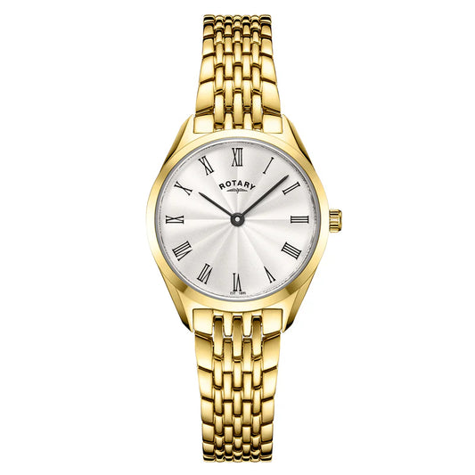 Rotary Ultra Slim Silver dial Stainless Steel gold plated Bracelet watch