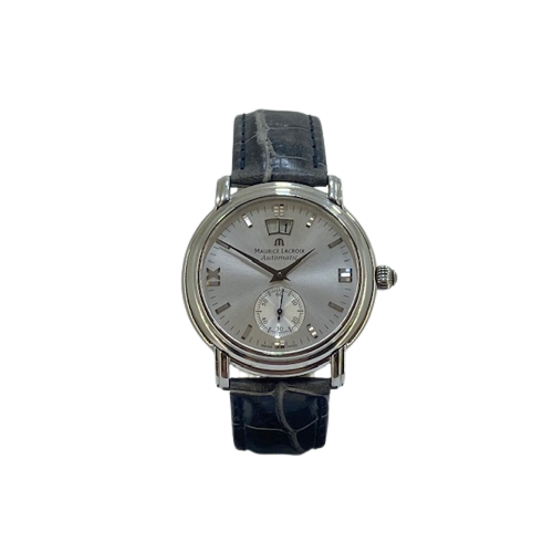 Gents Maurice Lacroix Masterpiece Grand Guichet Automatic Stainless Steel Roman Silver Dial Crocodile Strap MP6378-SS001-290