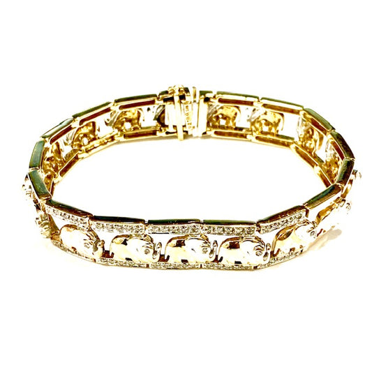 9ct Yellow Gold Diamond Set Elephant Bracelet Pre Loved