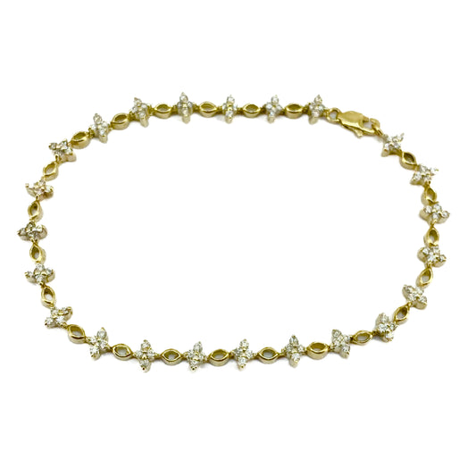 9ct Yellow Gold with Diamond Stone Set Tennis Bracelet Pre Loved