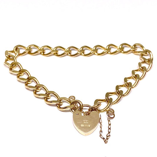 9ct Yellow Gold Charm bracelet with Padlock and safety chain Pre-Loved