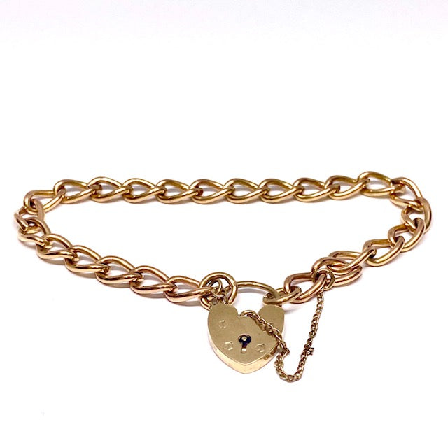 9ct charm bracelet with Padlock and safety chain Pre-Loved