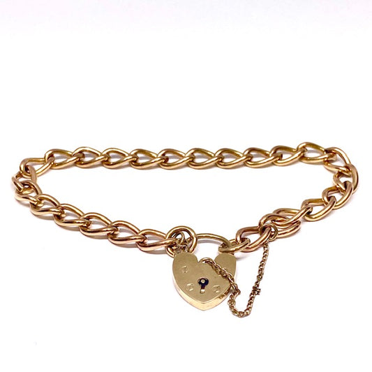9ct charm bracelet with Padlock and safety chain Pre-Loved