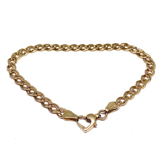 14ct Yellow Gold Double Link Bracelet with Heart Clasp Pre loved