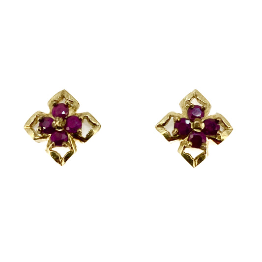 9ct Yellow Gold Rubies Set Stud Earrings Pre Loved