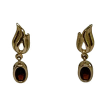 Load image into Gallery viewer, 9ct Yellow Gold Tulip Flowers with Oval Garnet Drop Style Stud Earrings Pre-Loved
