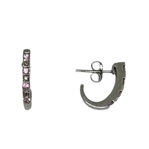9ct White Gold Half Hoop CZ and Pink Topaz Set Earrings Pre Loved