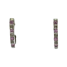 Load image into Gallery viewer, 9ct White Gold Half Hoop CZ and Pink Topaz Set Earrings Pre Loved
