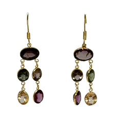 Load image into Gallery viewer, 14ct Yellow Gold Dangle Drop Earrings With Multi-Coloured Oval Stones Pre Loved
