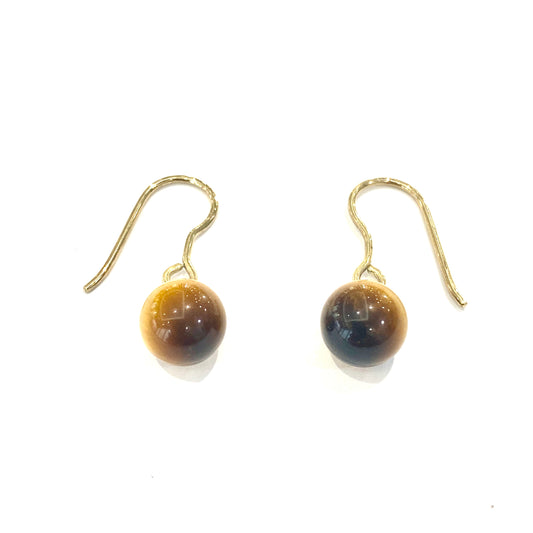 9ct Yellow Gold Tiger's Eye Hook Earrings Pre Loved