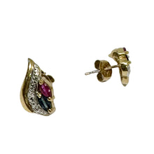 Load image into Gallery viewer, 9ct Yellow Gold Ruby and Sapphire Stud Earrings Pre Loved
