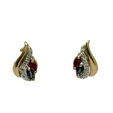Load image into Gallery viewer, 9ct Yellow Gold Ruby and Sapphire Stud Earrings Pre Loved

