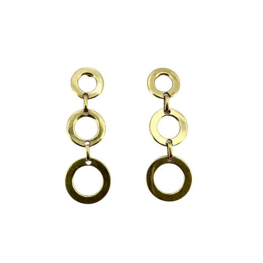 9ct Yellow Gold Dangle Drop Earrings With Circular Links Pre Loved