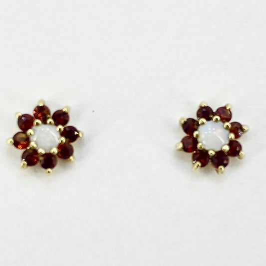 9ct Yellow Gold Garnet and Opal Set Earrings Pre-Loved Ref PLE50