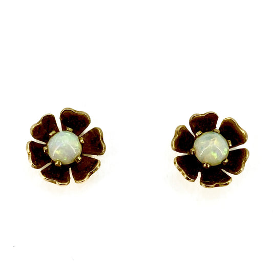 9ct Yellow Gold Opal Set Stud Earrings Pre Loved