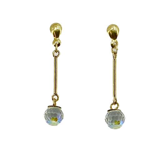 9ct Yellow Gold Crystal Set Drop Earrings Pre Loved
