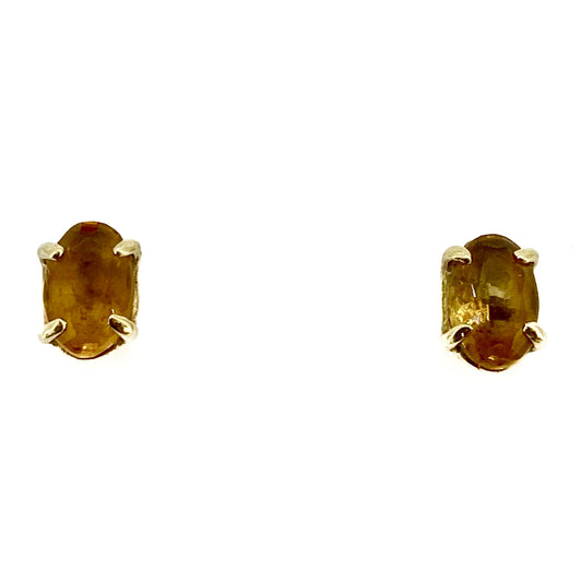 9ct Yellow Gold Citrine Set Stud Earrings Pre Loved