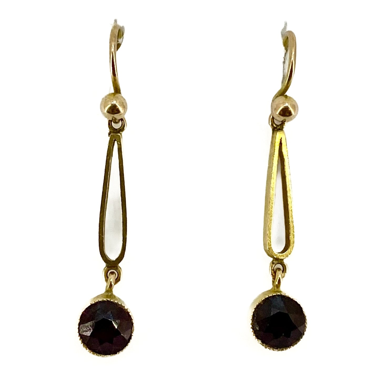 9ct Yellow Gold Garnet Set Drop Earrings Pre Loved