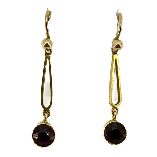 9ct Yellow Gold Garnet Set Drop Earrings Pre Loved