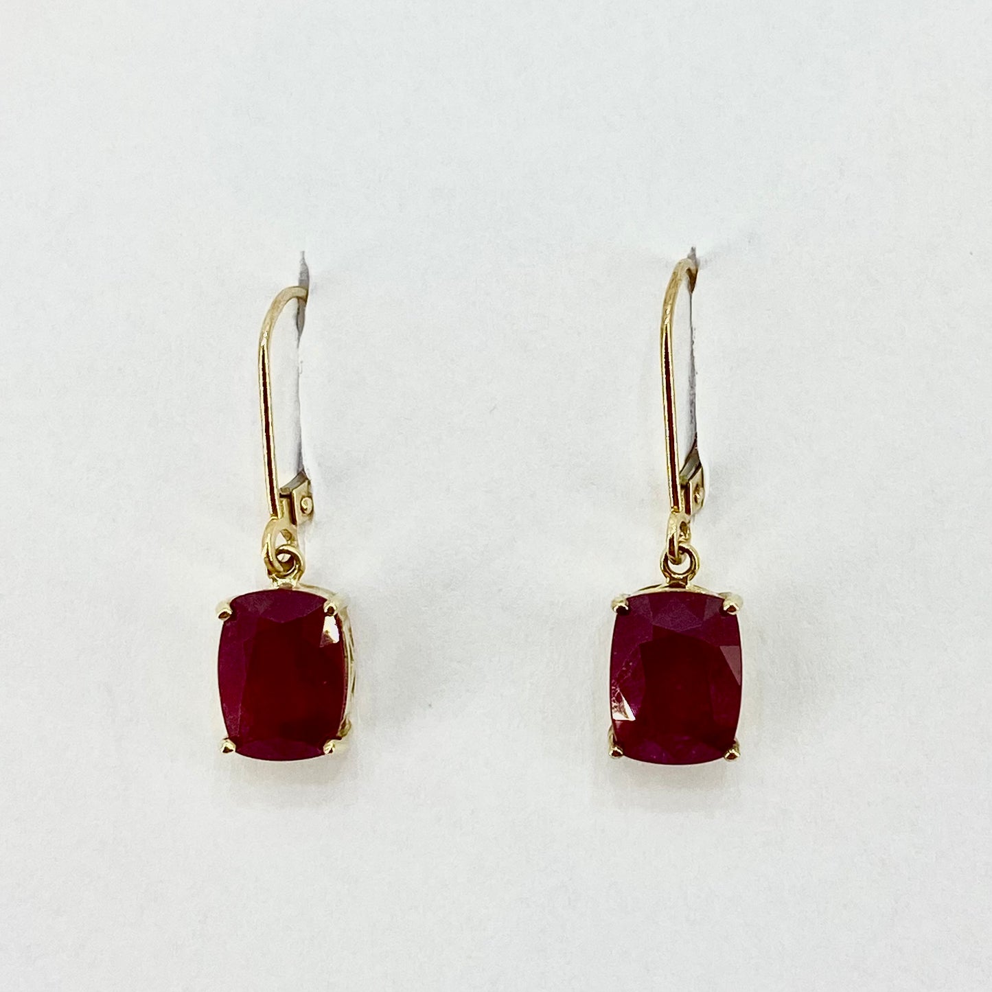 9ct Yellow Gold Red Stone Set Drop Earrings Pre Loved