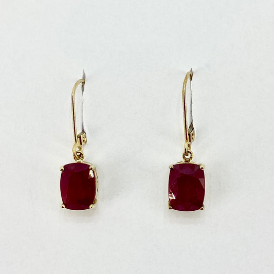 9ct Yellow Gold Red Stone Set Drop Earrings Pre Loved