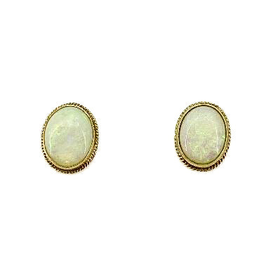 9ct Yellow Gold Opal Set Stud Earrings Pre Loved
