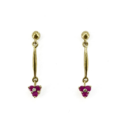 9ct Yellow Gold Ruby Set Drop Earrings Pre Loved
